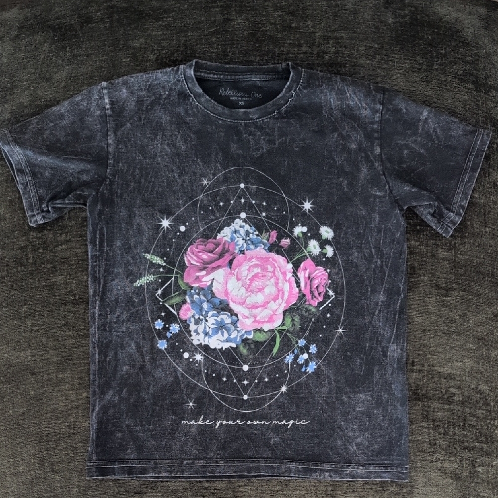 Rebellious One Black Floral Kids Tee